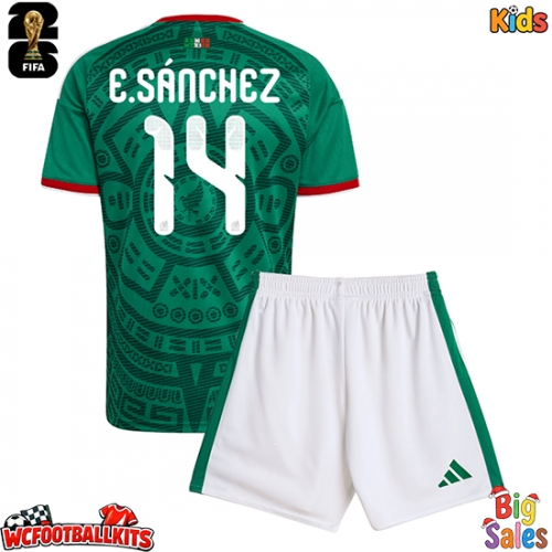 Mexico Erick Sanchez #14 Replica Home Stadium Kit for Kids World Cup 2026 Short Sleeve (+ pants)